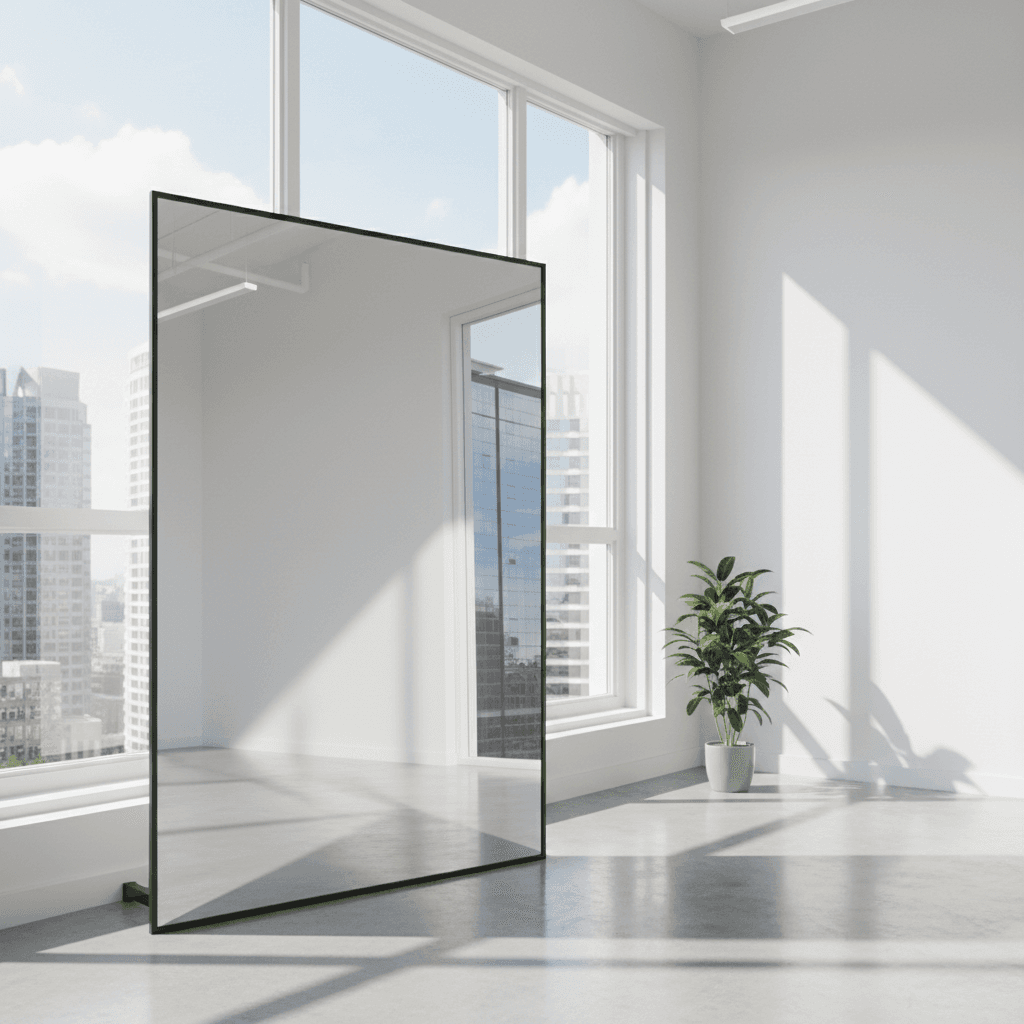 Streak-free clean window in empty office